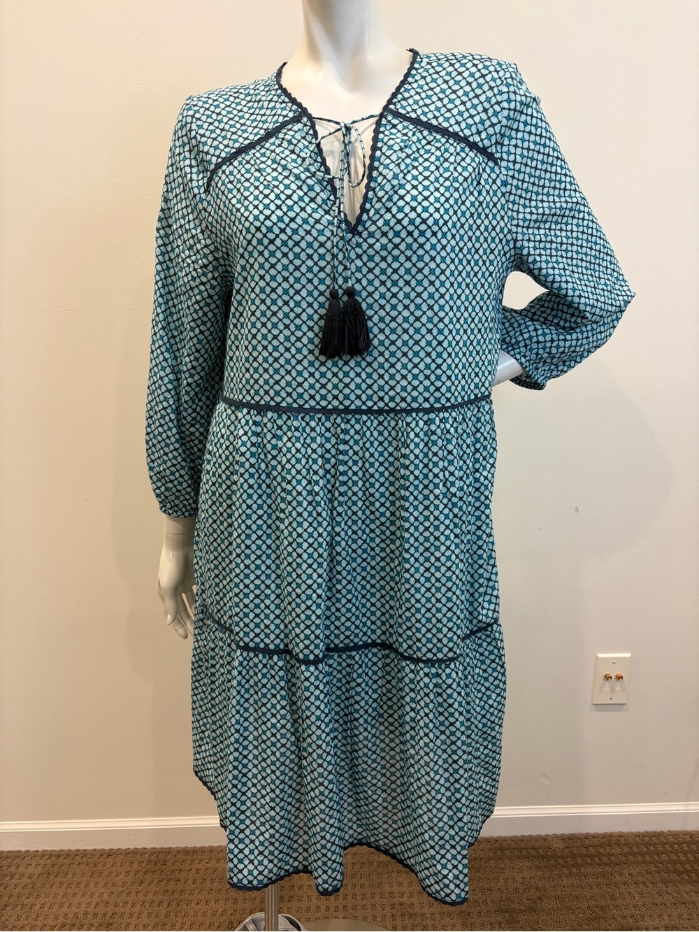 SUNDANCE Eternal Summer Teal Printed Boho Tiered Midi Dress